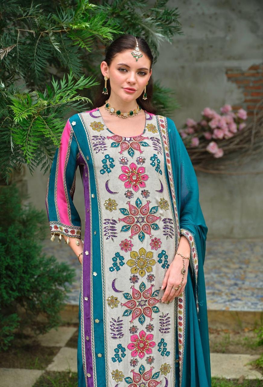Floral Embroidered Kurta Set with Dupatta - Image 2
